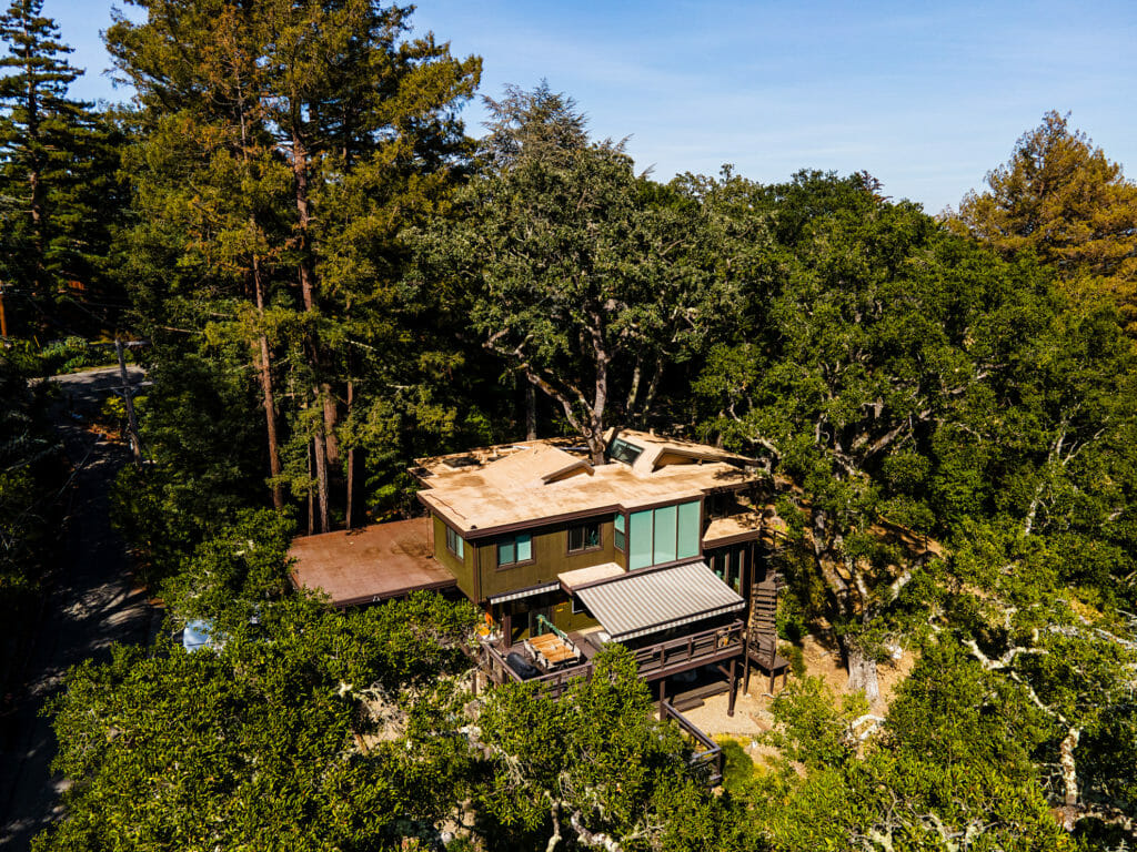House in Portola Valley with a tree growing through it